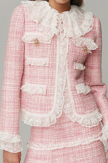 Tweed Pink 2-Piece Tea Party Dress with Lace